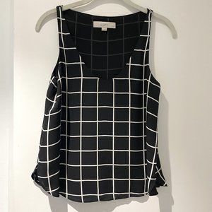 LOFT Petite Sleeveless Blouse in Black/White Windowpane - XSP
